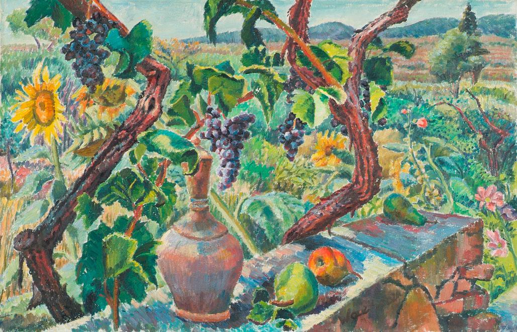 Trude Waehner, Terasse a la vigne Grande Nature Morte Provencale, um 1955, Öl auf Leinwand, 60 …