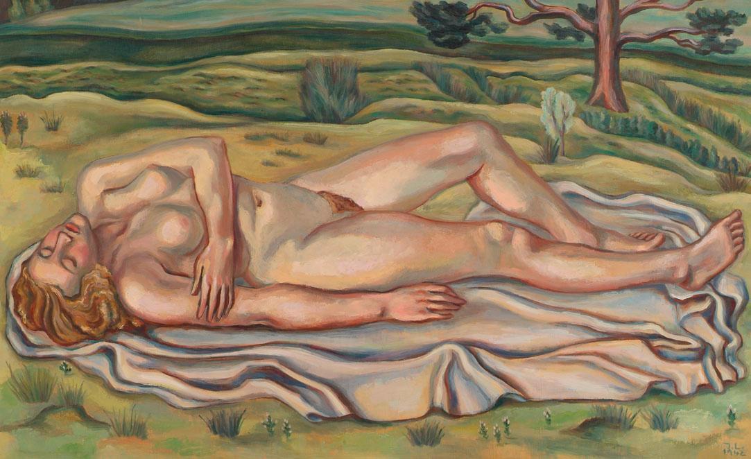 Irma Lang-Scheer, Weiblicher liegender Akt, 1942, Öl auf Holz, 81 x 130 cm, Belvedere, Wien, In…