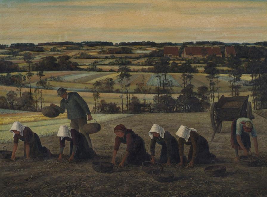 Franz Homoet, Landschaft mit Bauerngruppe, Öl auf Leinwand, 94 x 129 cm, Wien, Österreichische  ...