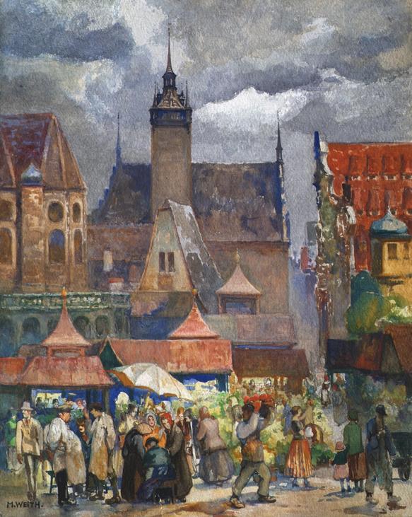 Maria Weith, München, Am Anger, Aquarell auf Papier, 61 x 47 cm, Wien, Österreichische Galerie  ...