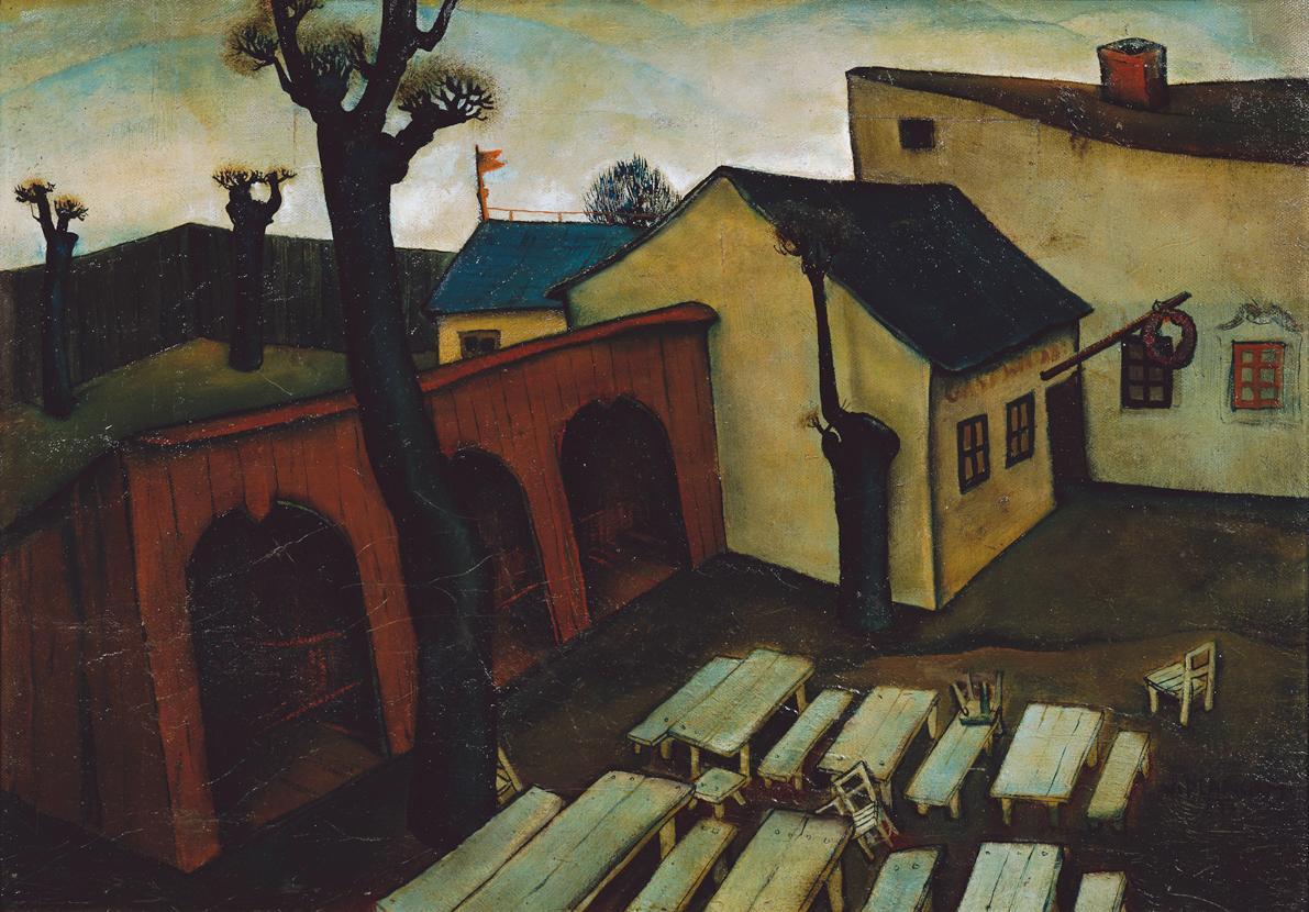 Viktor Planckh, Gasthaus in der Vorstadt, 1927, Öl auf Leinwand, 49 x 69 cm, Belvedere, Wien, I…
