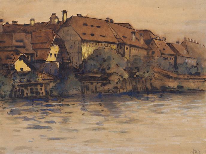 Leo Diet, Das Ursulinenkloster in Graz, 1903, Aquarell, Feder auf Papier, 19,5 x 25,7 cm, Belve…