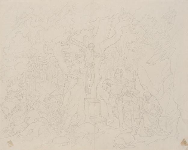 Joseph von Führich, Szene aus der Christophoruslegende, 1867, Bleistift auf Papier, 38,8 x 48,6…