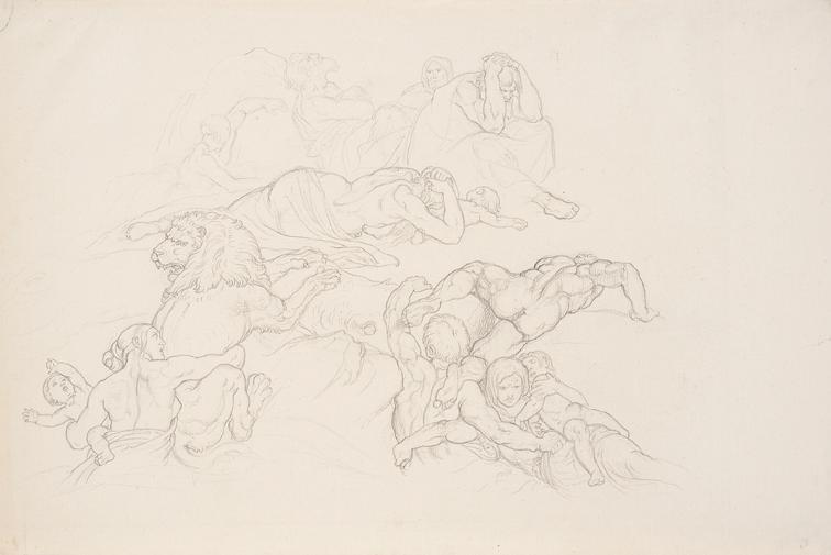Joseph von Führich, Szene aus der Sintflut, um 1827, Bleistift auf Papier, 27,8 x 42,3 cm, Belv…