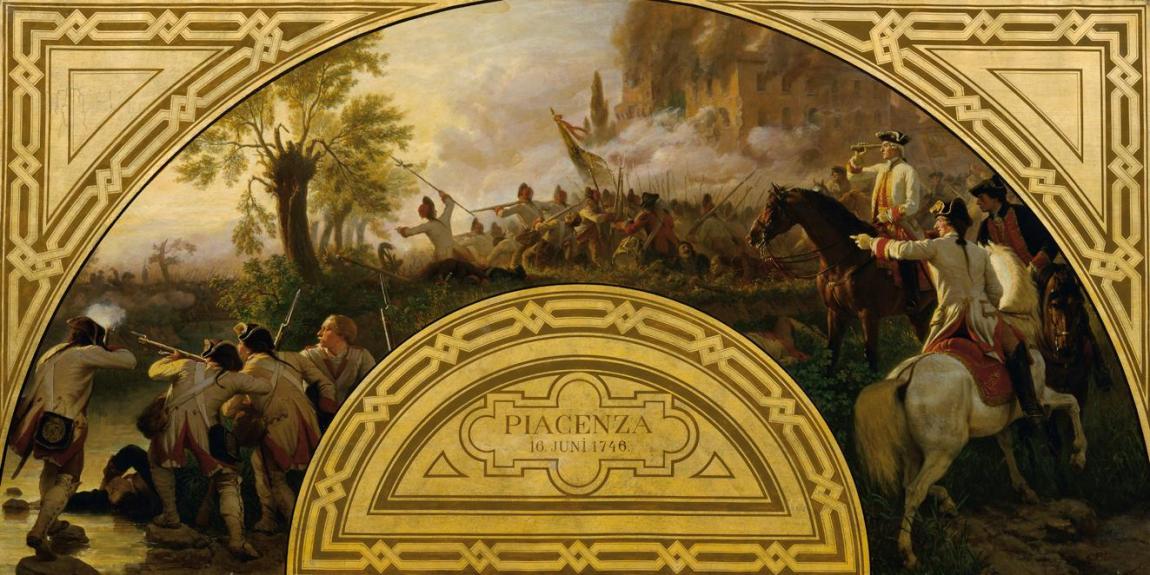 Karl von Blaas, Der Kampf bei Piacenza 1746, 1867, Öl auf Leinwand, 87,5 x 174 cm, Belvedere, W…