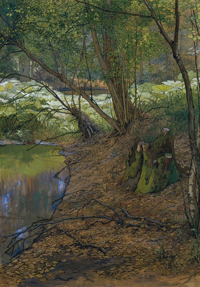 Oswald Grill, Ein stiller Waldwinkel, 1908, Gouache, Kohle auf Papier, 100 x 71 cm, Belvedere,  ...