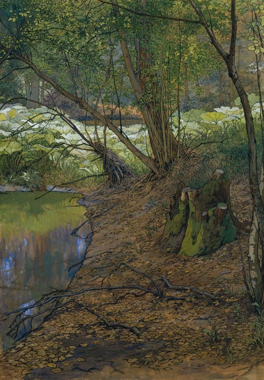 Oswald Grill, Ein stiller Waldwinkel, 1908, Gouache, Kohle auf Papier, 100 x 71 cm, Belvedere, …