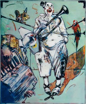 Peter Sengl, Annes-Clowns Tierverständigungsmusik, 1996, Mischtechnik auf Leinwand, 119,5 x 99,…