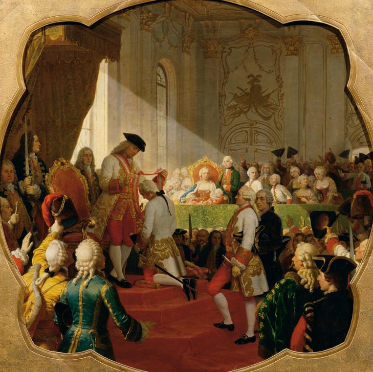 Karl von Blaas, Erste Promotion zum Militär-Maria-Theresien-Orden 1758, um 1868, Öl auf Leinwan…