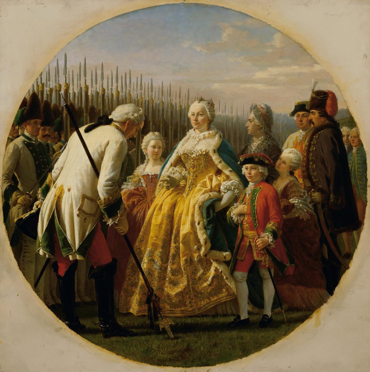 Karl von Blaas, Die Musterung bei Solenau 1749, um 1865, Öl auf Leinwand, 87 x 87 cm, Wien, Bel ...