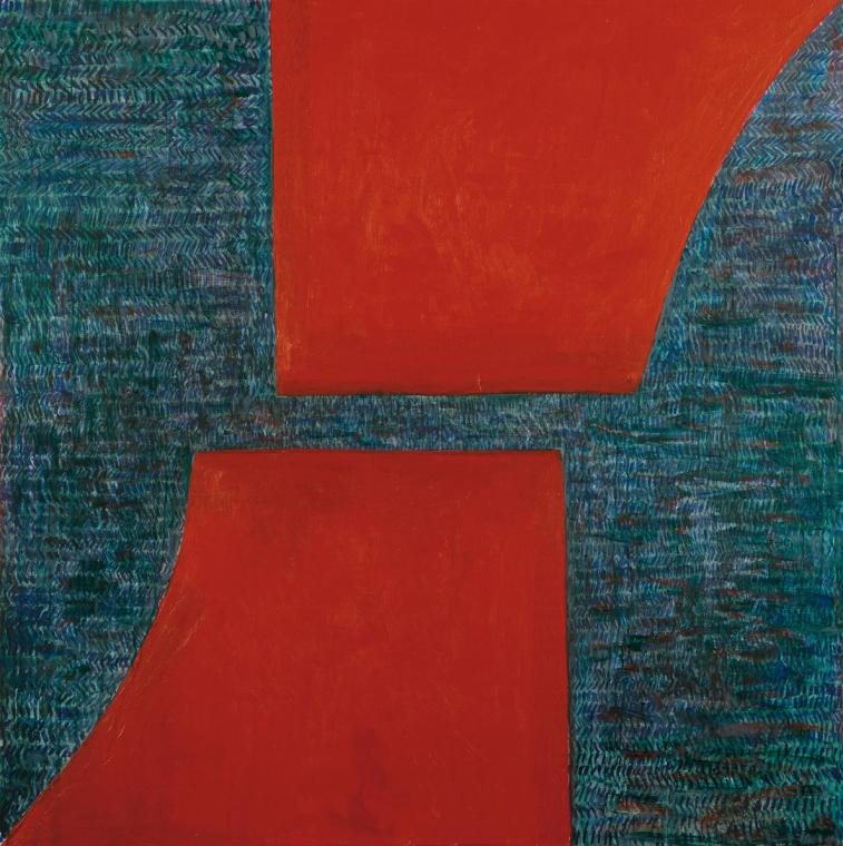 H+H Joos, Rot/Blau, 1996, Acryl auf Leinwand, 150 x 150 cm, Belvedere, Wien, Inv.-Nr. 9297a