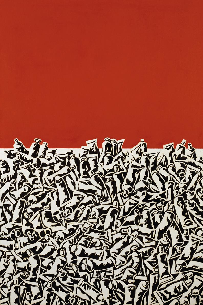 Florentina Pakosta, Auf Rotem Boden, 1988, Öl auf Leinwand, 112 x 75 cm, Artothek des Bundes, D…