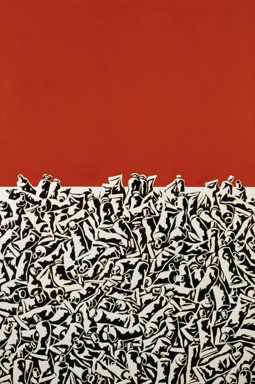 Florentina Pakosta, Auf Rotem Boden, 1988, Öl auf Leinwand, 112 x 75 cm, Artothek des Bundes, D…