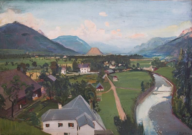 Ernst Huber, Landschaft bei Zinkenbach am Wolfgangsee, 1932, Öl auf Leinwand, 95 x 135 cm, Belv…