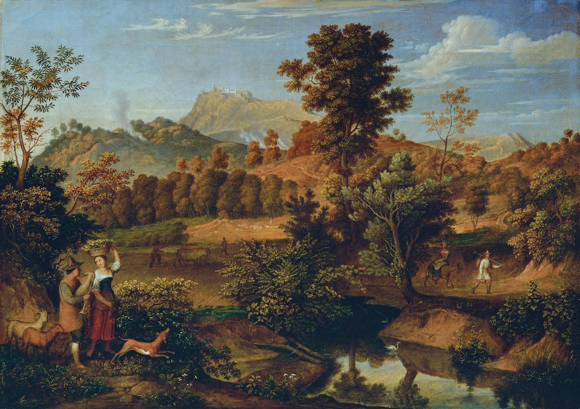 Josef Anton Koch, Italienische Landschaft mit pflügendem Landmann (Die Serpentara bei Olevano, …