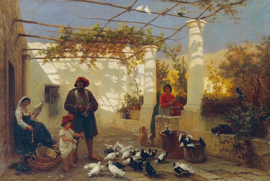 Friedrich Alois Schönn, In einer italienischen Pergola, 1872, Öl auf Leinwand, 79 x 119 cm, Wie…