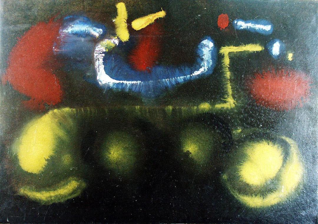 Lieselott Beschorner, Farbkomposition, 1958/1959, Tempera auf Holzfaserplatte, gefirnist, Biene ...