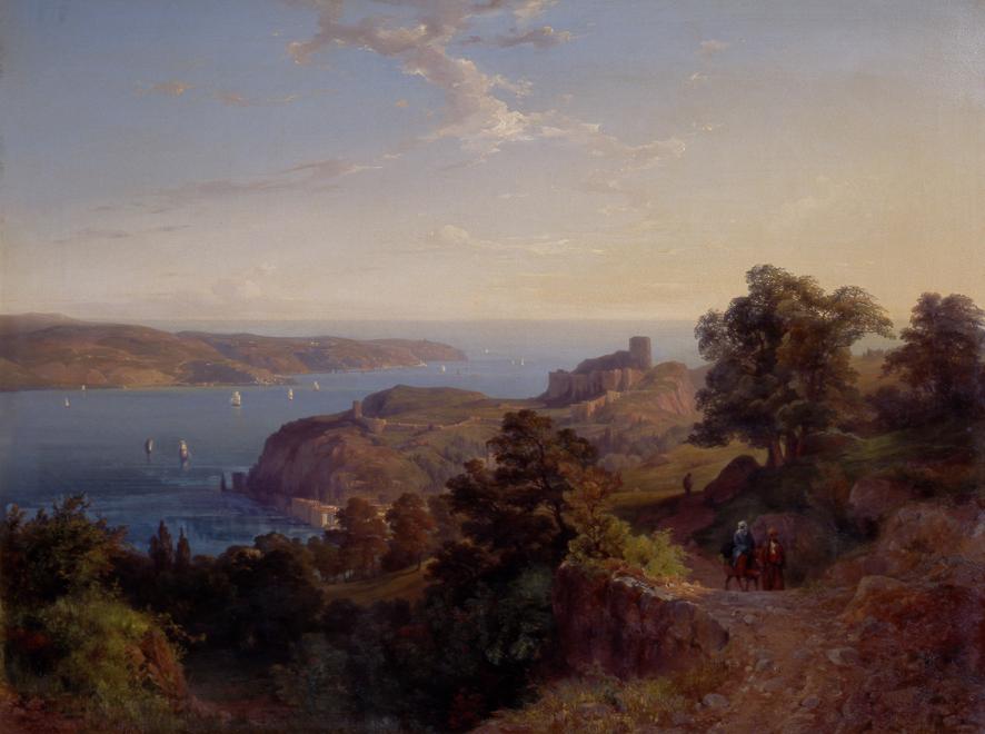Emanuel Stöckler, Die Mündung des Bosporus (Yoros Kalesi), um 1849/1850, Öl auf Leinwand, 61 x …