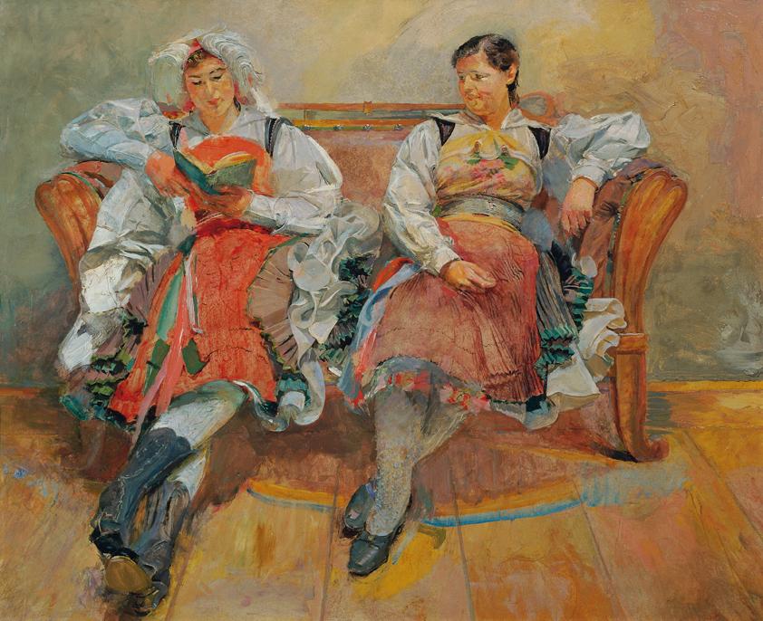 Franz Wiegele, Gailtalerinnen, 1935, Öl auf Pergament, 73 x 87,5 cm, Belvedere, Wien, Inv.-Nr.  ...