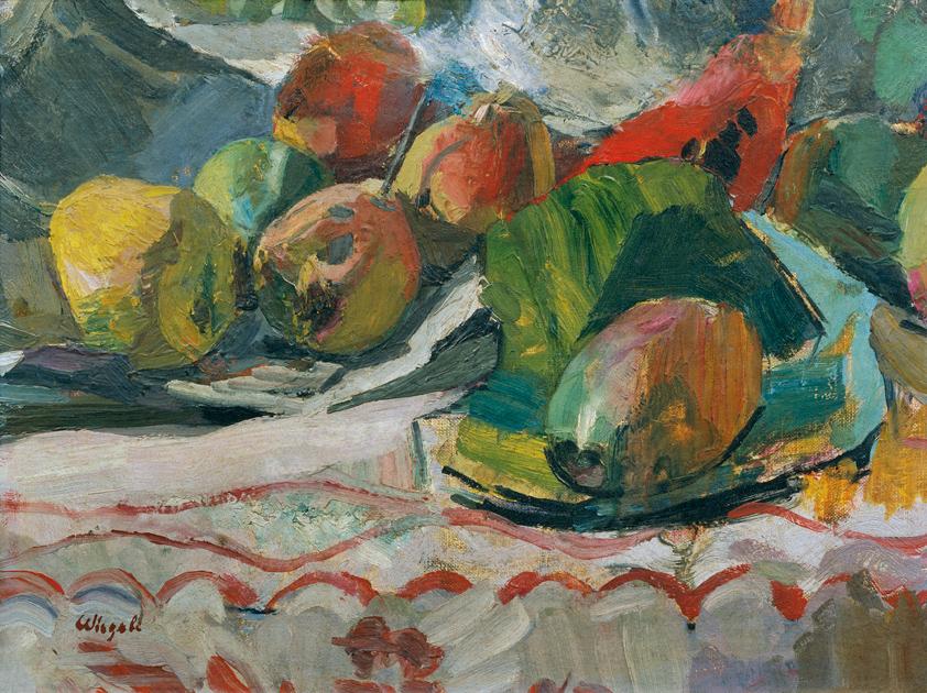 Franz Wiegele, Obststillleben, um 1918, Öl auf Leinwand auf Holz, 22 x 29 cm, Belvedere, Wien, …