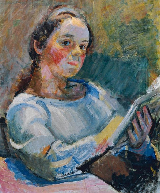 Franz Wiegele, Lesendes Mädchen, um 1920, Öl auf Leinwand, 55,5 x 46 cm, Belvedere, Wien, Inv.-…