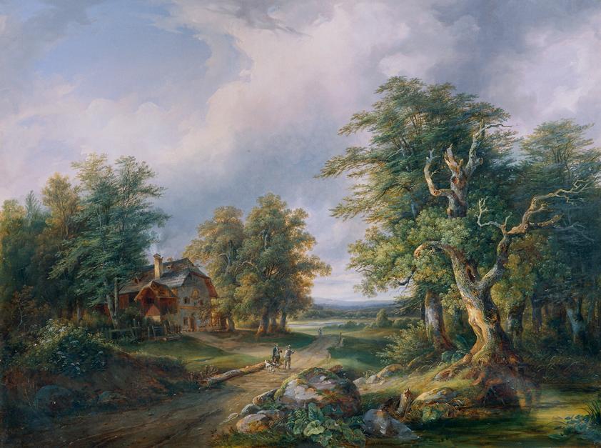 Josef Altenkopf, Bauerngehöft an einer Waldstraße, 1850, Öl auf Leinwand, 95 x 125 cm, Belveder ...