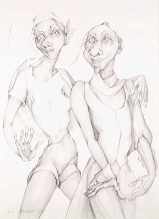 Ruth Clara Mannhart, Auftritt zum Tanz, 1979, Bleistift auf Papier, 73 x 52,5 cm, Belvedere, Wi…