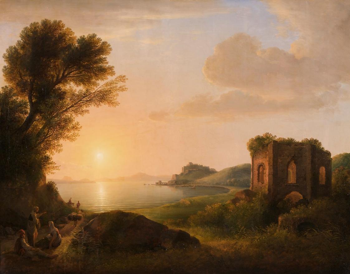Lorenz Adolf Schönberger, Sonnenuntergang auf Capri, 1807, Öl auf Leinwand, 112,5 x 144 cm, Bel…