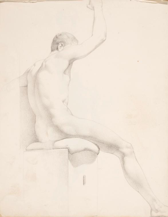 Erasmus von Engert, 1. Skizzenbuch mit 36 Zeichnungen, um 1825, Marmorierter, dunkelgrüner Einb…