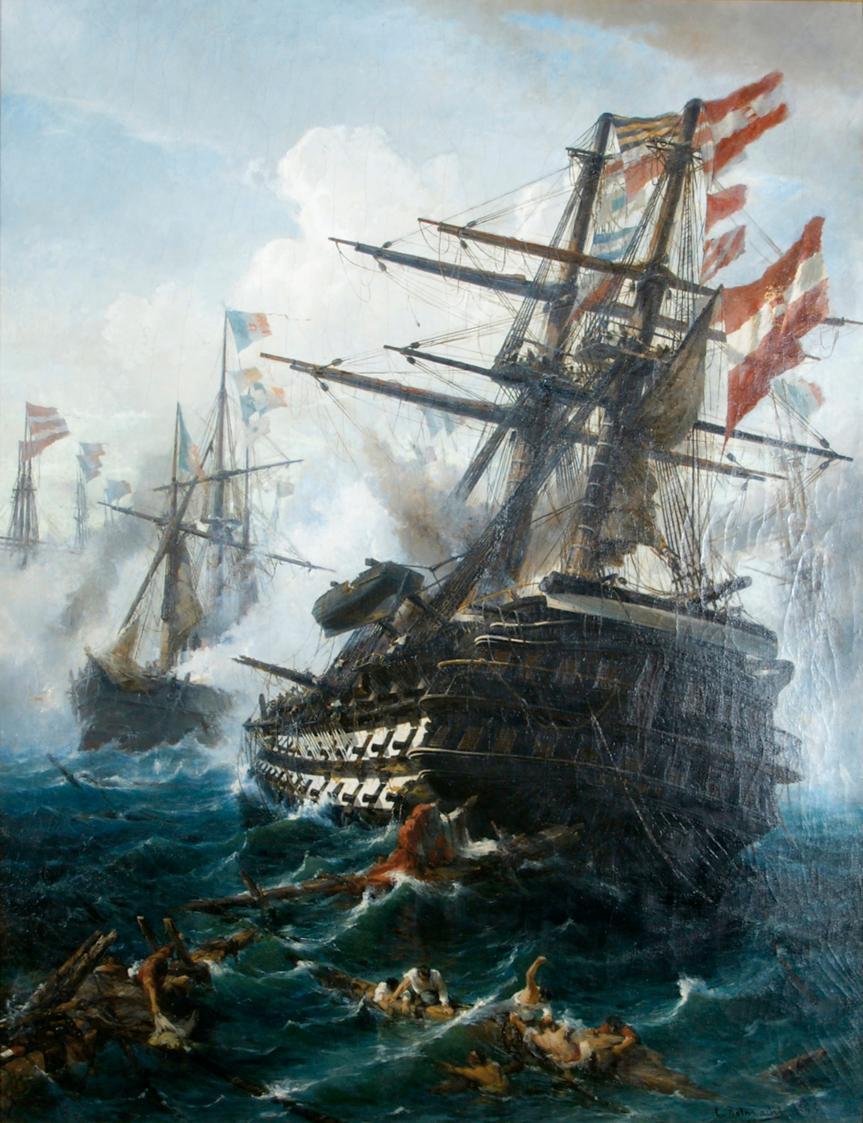 Konstantinos Bolanachi, Linienschiff "SMS Kaiser" in der Schlacht bei Lissa, 1868, Öl auf Leinw…