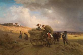 Carl Schlesinger, Heueinfahrt bei herannahendem Gewitter, 1864, Öl auf Leinwand, 75 x 110, Belv…