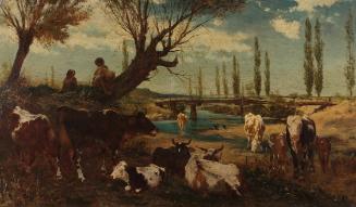 Carl Rudolf Huber, Kuhherde am Wasser, 1872, Öl auf Leinwand, 63,5 x 108 cm, Belvedere, Wien, I…