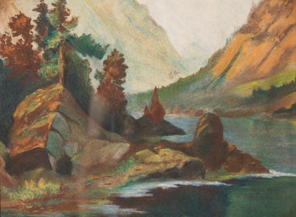 Robert Herrmann, Fluss in einem Felsental, 1914, Pastell auf Papier, 17,5 x 24 cm, Belvedere, W…