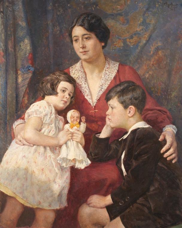 Josef Engelhart, Frau Hirsch mit ihren Kindern, 1927, Öl auf Leinwand, 108,5 × 88,5 cm, Belvede…