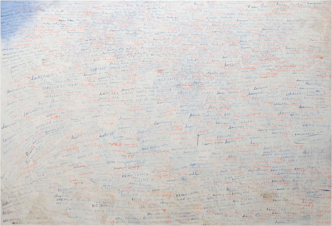 Johanna Kandl, Ohne Titel (Schriftbild groß), 2008, Tempera und Eitempera auf Leinwand, 170 x 2 ...