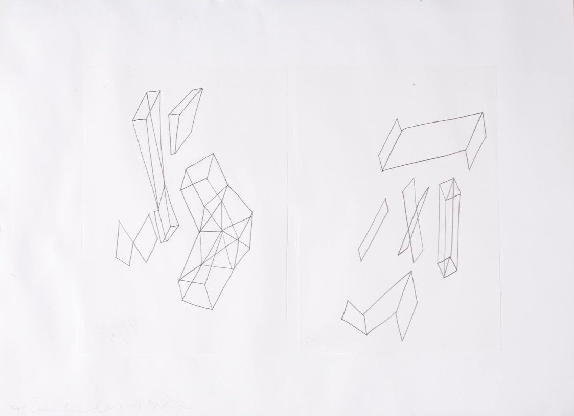 Oswald Oberhuber, Sockelbild, 1974, Bleistift auf Papier, 43,9 x 59,8 cm/ 29,7 x 20,9 cm, Belve ...