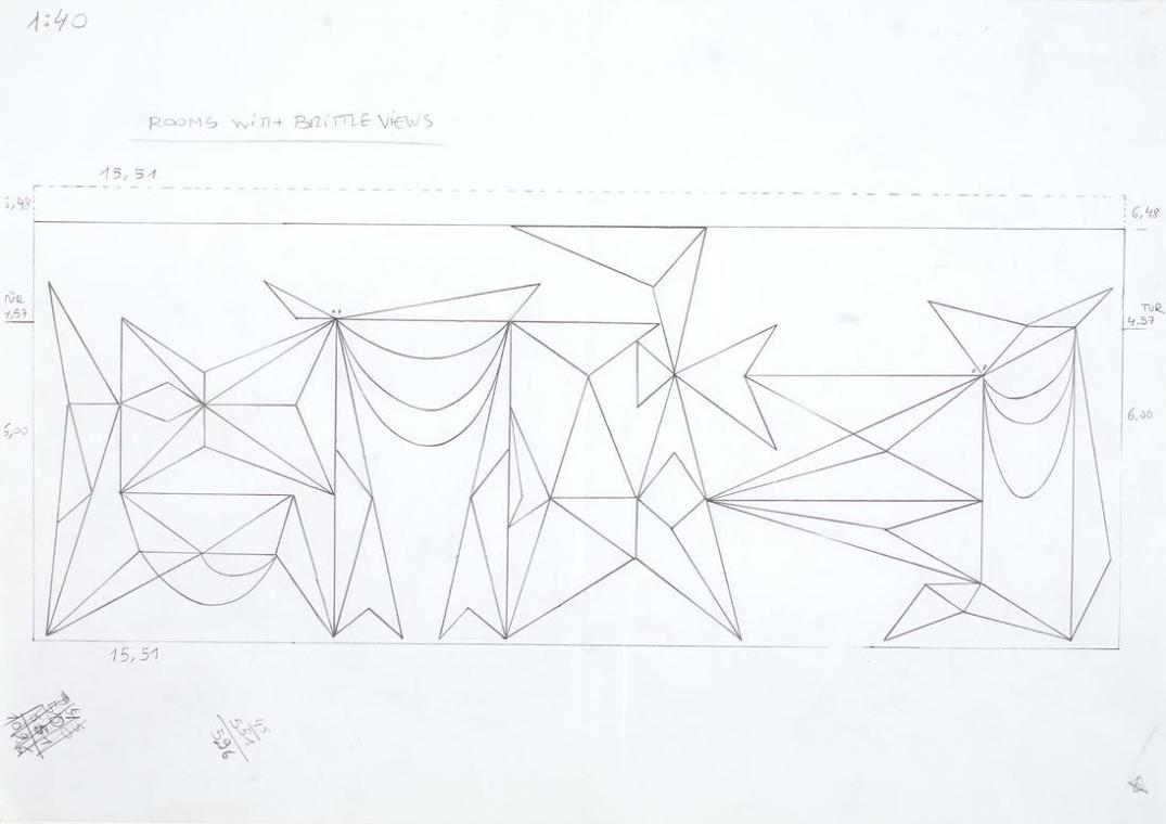 Julian Göthe, Rooms with brittle views, 2009, Schwarzer Kugelschreiber auf Papier, 29,7 x 42 cm…