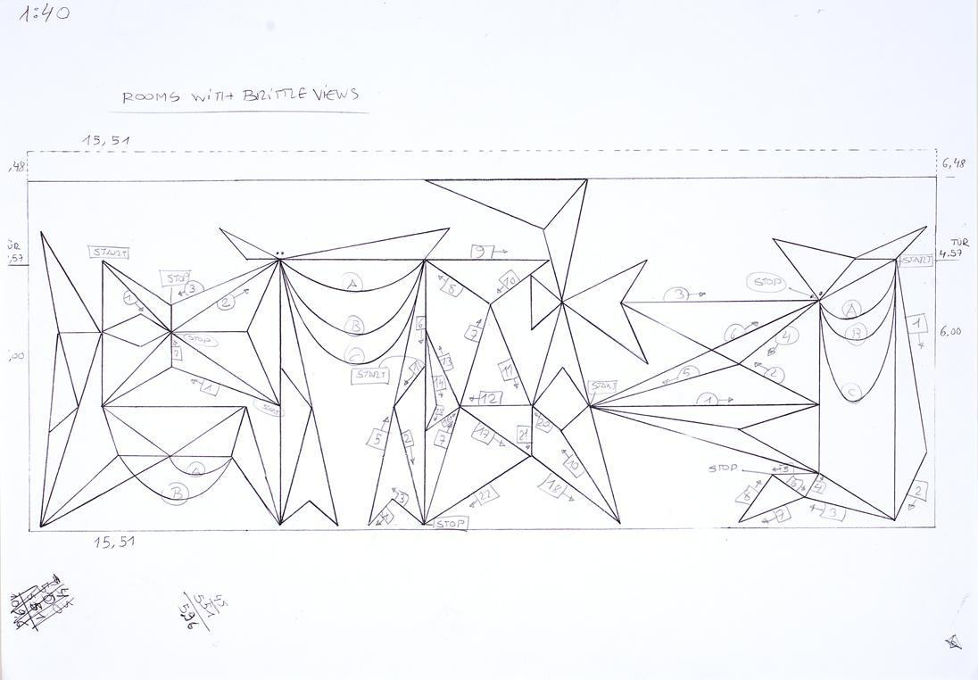 Julian Göthe, Rooms with brittle views, 2009, Bleistift auf Papier, 29,7 x 42 cm, Belvedere, Wi ...