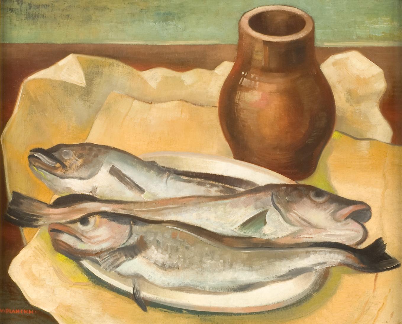 Viktor Planckh, Stillleben mit Fischen, um 1925, Öl auf Leinwand, 41 × 49 cm, Belvedere, Wien, …