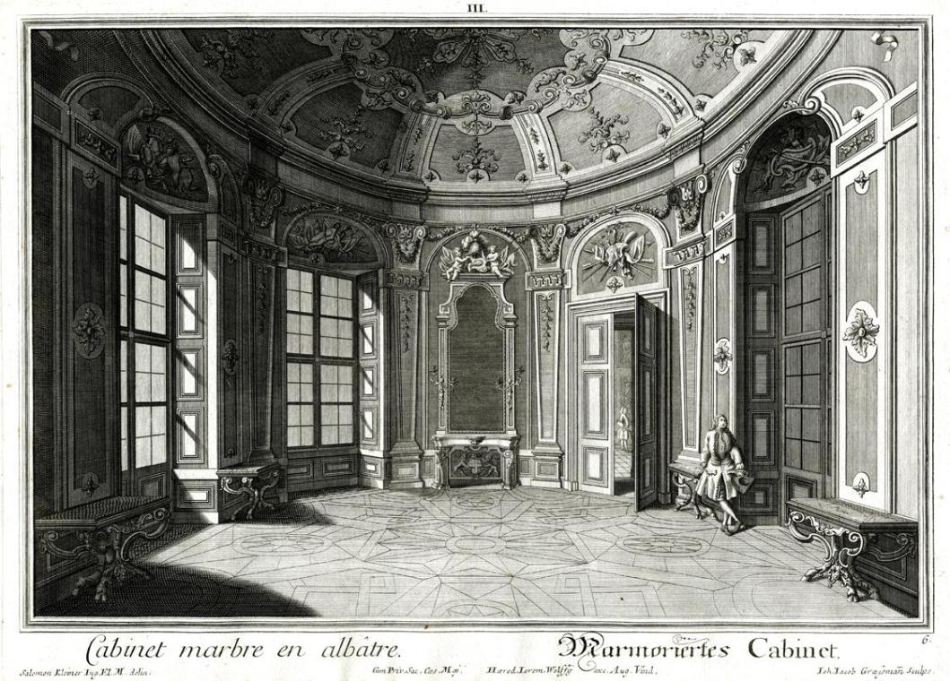 Salomon Kleiner, Marmoriertes Cabinet, 1734, Radierung, Plattenmaße: 28,5 x 39,6 cm, Belvedere,…
