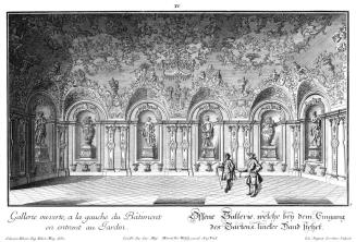 Salomon Kleiner, Offene Gallerie, welche bey dem Eingang des Gartens, lincker Hand stehet, 1735…
