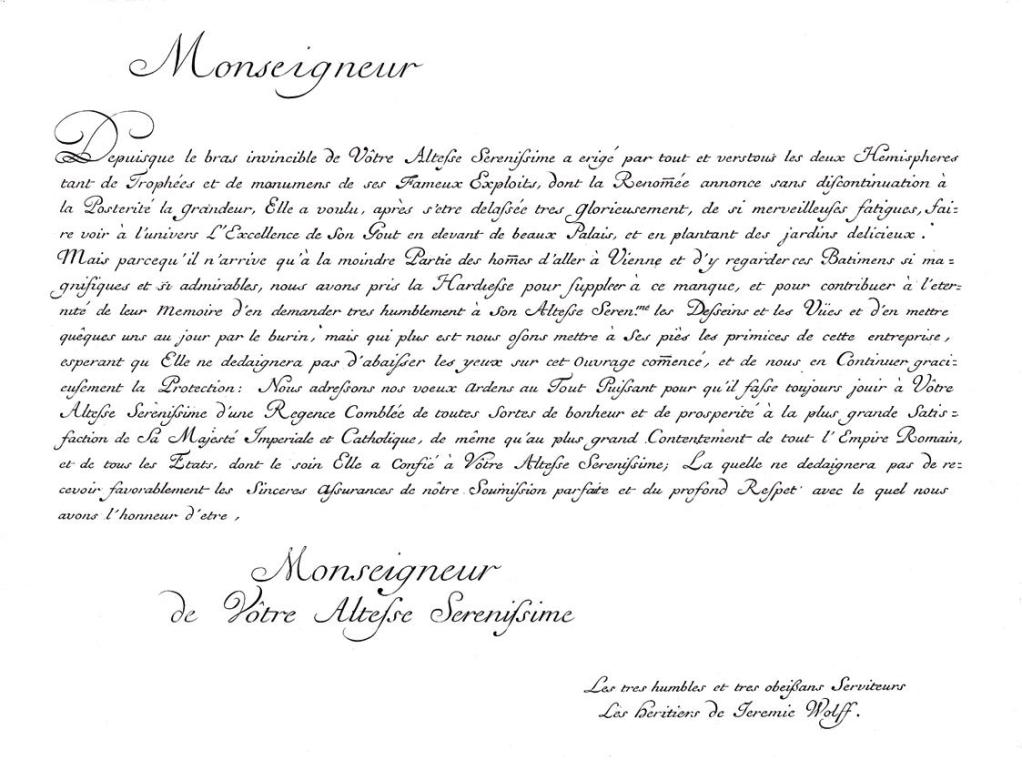 Salomon Kleiner, Monseigneur (Huldigungs- und Widmungsadresse des Verlags Jeremias Wolffs Erben…