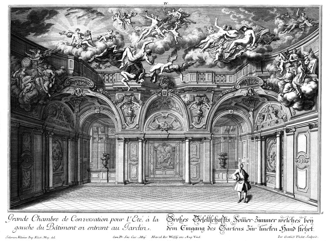 Salomon Kleiner, Großes Gesellschaffts Sommer-Zimmer welches bey dem Eingang des Gartens zur li…