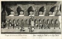 Salomon Kleiner, Inneres Außsehen des Stalls vor die Leib-Pferde, 1738, Radierung, Plattenmaße:…