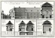 Salomon Kleiner, Durchschnitt des untern Garten-Gebäudes nach der Linie 1–2. bes. Tab. 5, 1738, ...