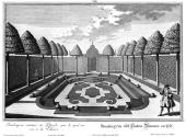Salomon Kleiner, Boulingrin mit Linden-Bäumen versezt, 1737, Radierung, Plattenmaße: 29,2 x 39,…