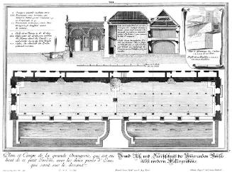 Salomon Kleiner, Grund-Riß und Durchschnitt des Pommeranzen Hauses nebst vordern Wassergräbens, ...