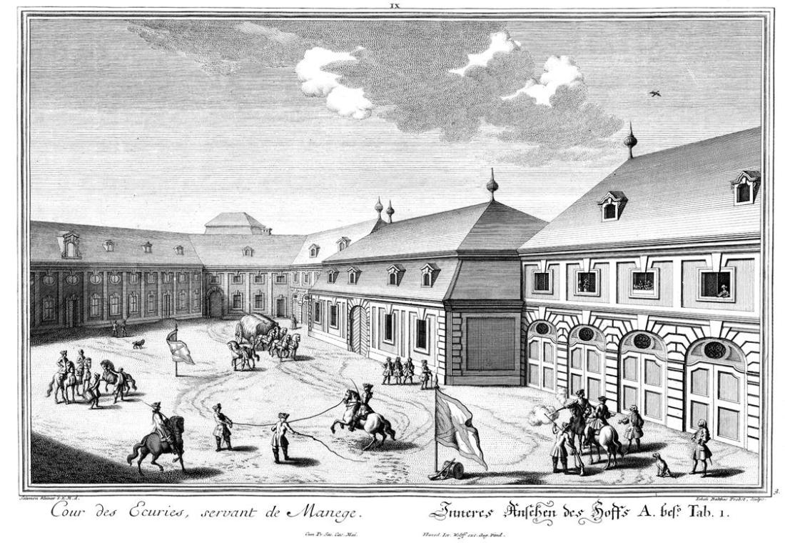 Salomon Kleiner, Inneres Ansehen des Hoffs, 1738, Radierung, Plattenmaße: 26,9 x 38,6 cm, Belve…