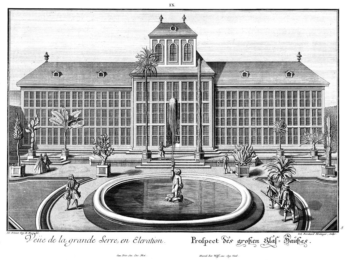 Salomon Kleiner, Prospect des großen Glas-Haußes, 1738, Radierung, Plattenmaße: 28,6 x 38 cm, B…
