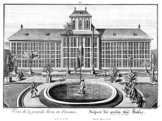 Salomon Kleiner, Prospect des großen Glas-Haußes, 1738, Radierung, Plattenmaße: 28,6 x 38 cm, B…